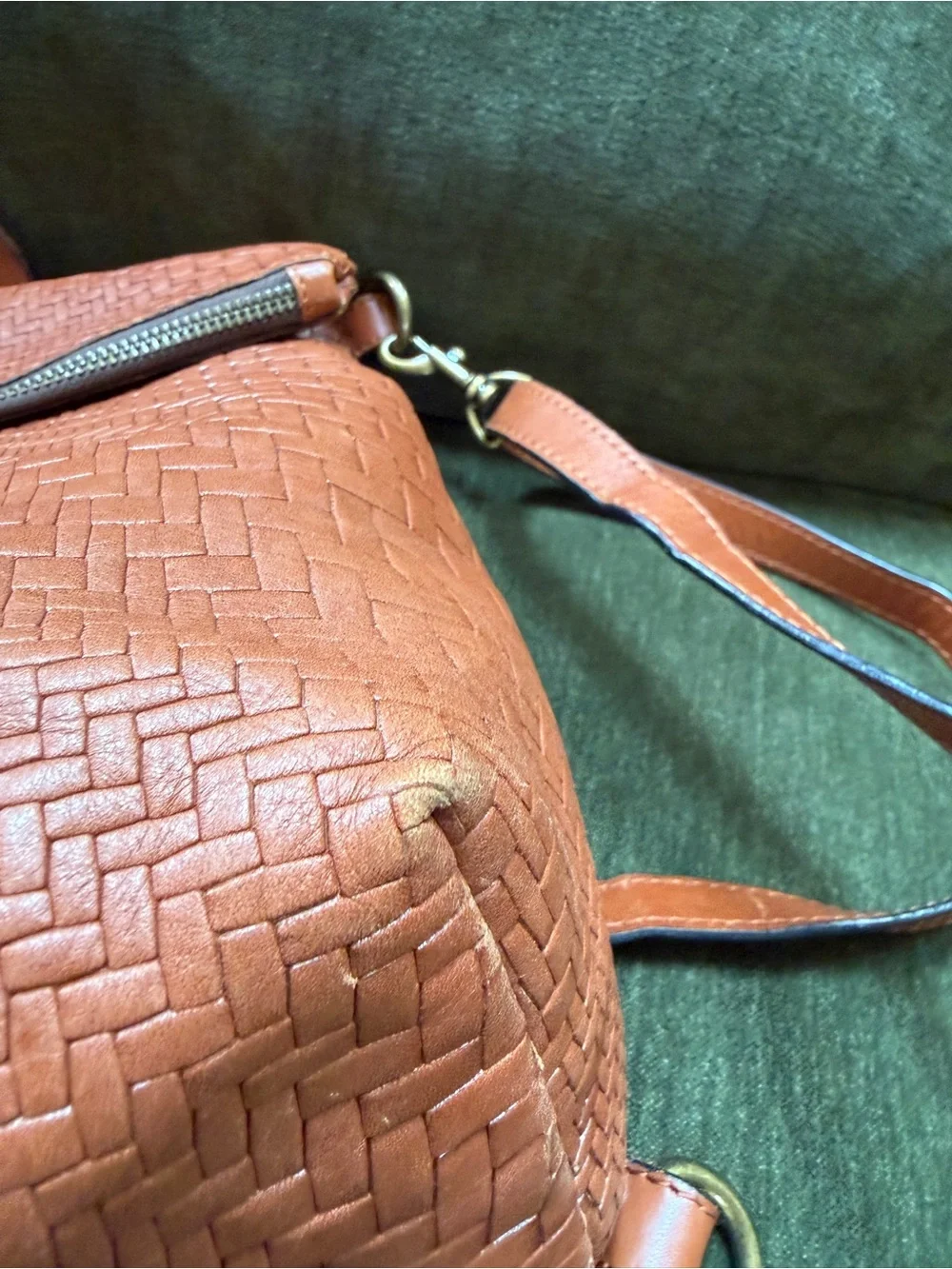 Patricia Nash Woven Leather Fold-Over Crossbody Bag in cognac leather